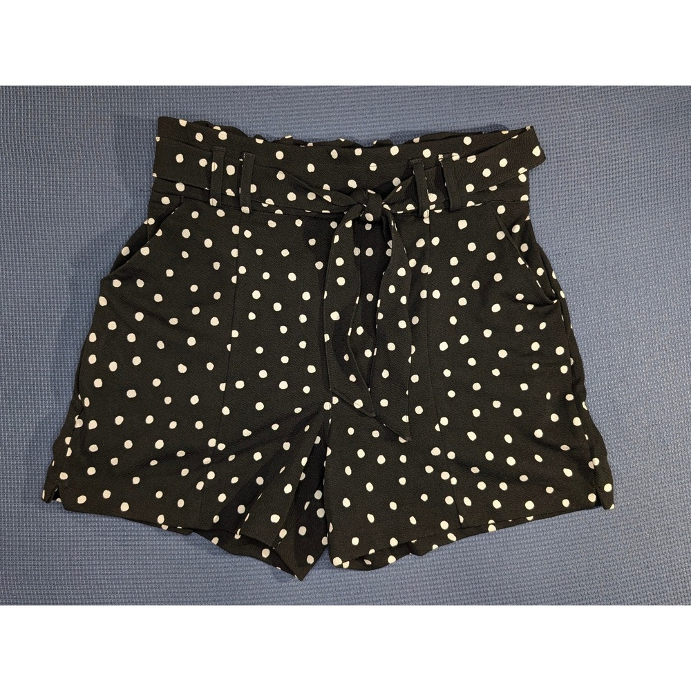 Maurices Women Black White Polka Dot Paperbag Waist Tie Shorts Size M